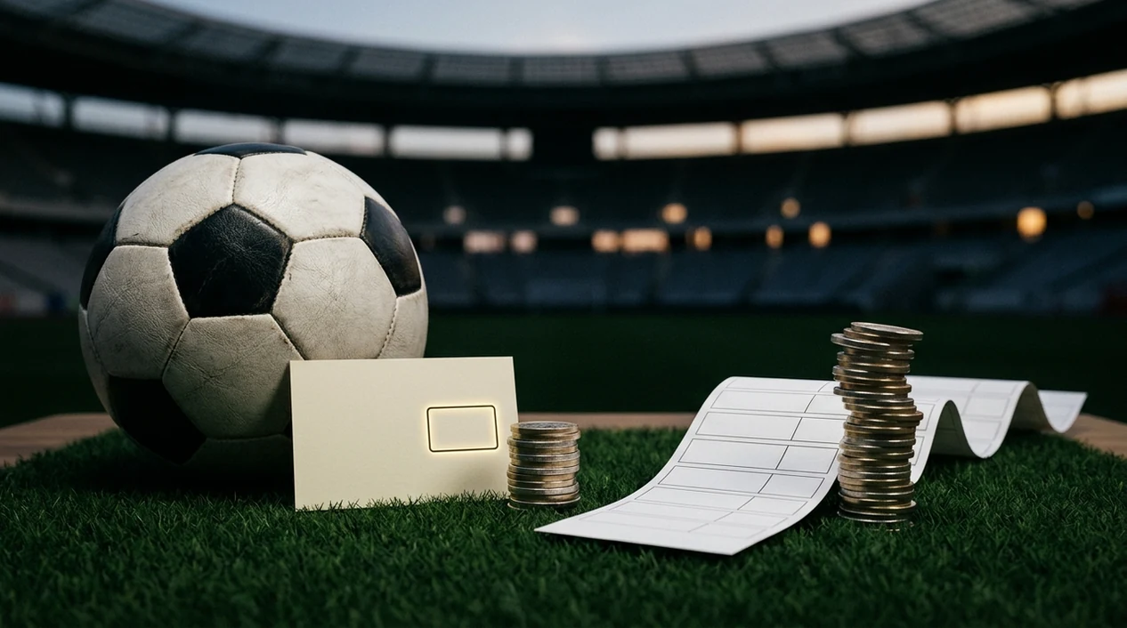 Blank single and accumulator betting slips beside a football, with coin stacks showing different risk levels.