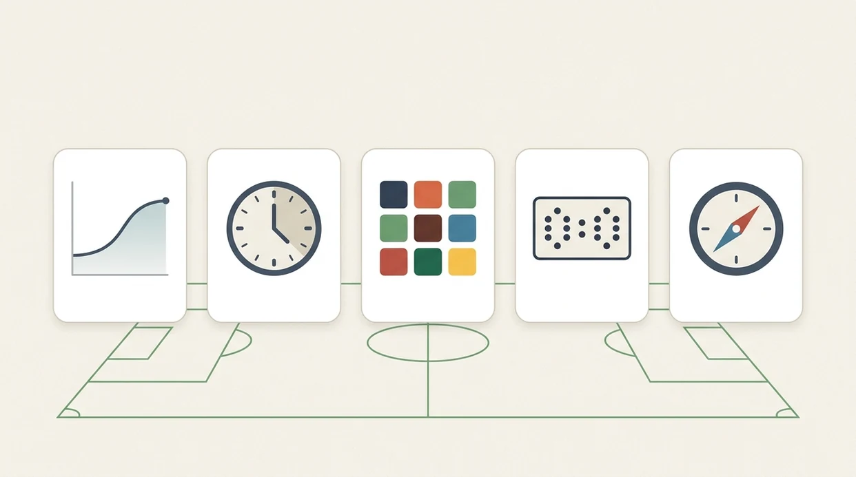 Five abstract app cards sit over a pitch outline to represent different odds comparison tools.