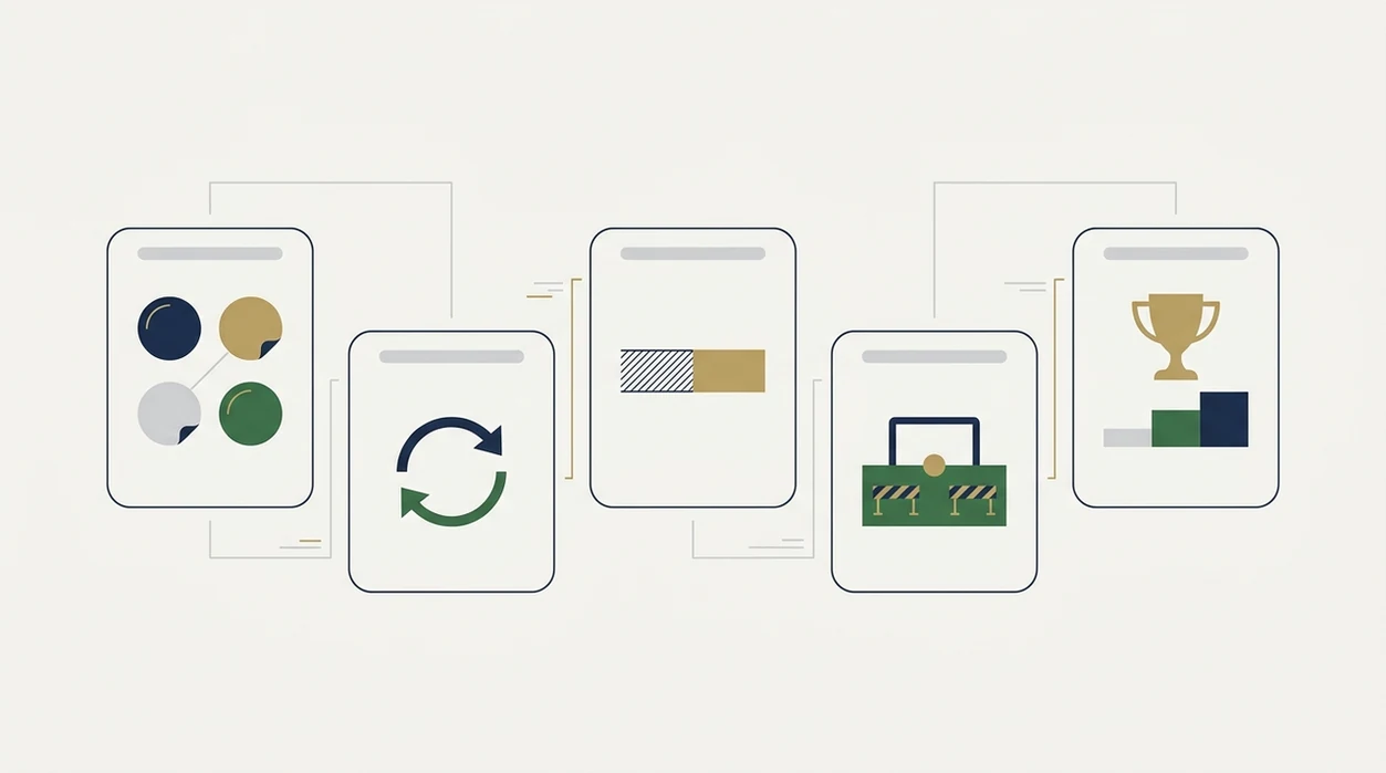 Five abstract betting market cards show icons for lower-variance football wager types.