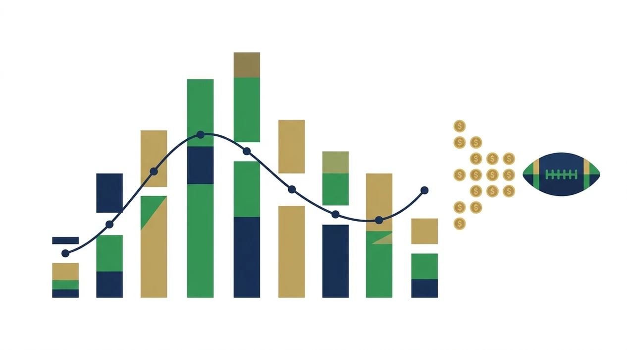 A clean probability graphic shows bars, coins, and an odds movement line leading toward a football.